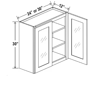 W3030GD - Wall Glass Door - 30"W x 30"H x 12"D -2D-2S