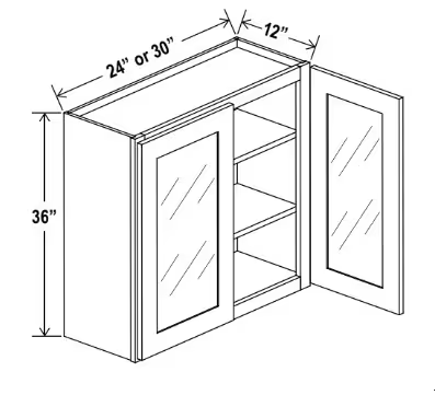 W2436GD - Wall Glass Door Cabinet - 24"W x 36"H x 12"D - 2D -2S