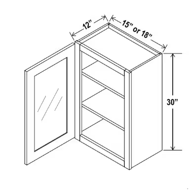 W1542GD - Wall Glass Door Cabinet - 15"W x 42"H x 12"D - 1D- 3S