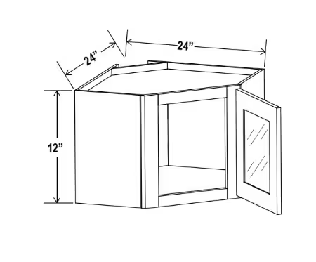 DCW2442GD - Wall Diagonal Glass Door Corner Cabinet - 24"W x 42"H x 12"D - 1D -3S