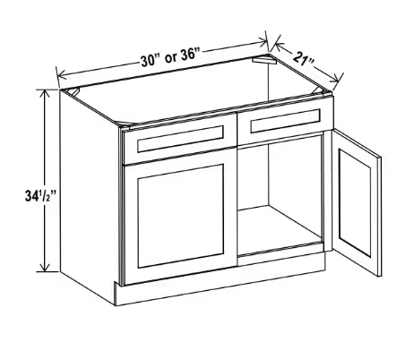 VS36 - Vanity Sink Base Cabinet - 36"W x 34 1/2"H x 21"D