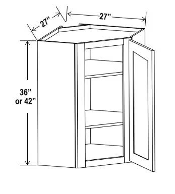 DCW2736 - Wall Diagonal Corner Cabinet - 27"W x 36"H x 12"D - 1D -3S