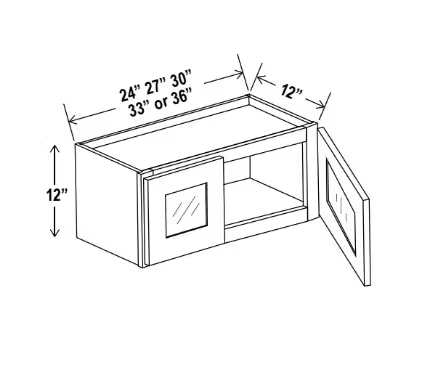 W2412GD - Wall Glass Door Cabinet - 24"W x 12"H x 12"D - 2D