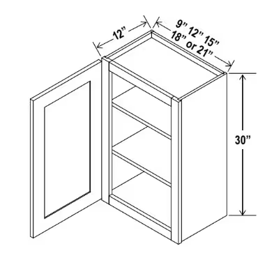 W0930 - Wall Cabinet - 09"W x 30"H x 12"D - 1D -2S