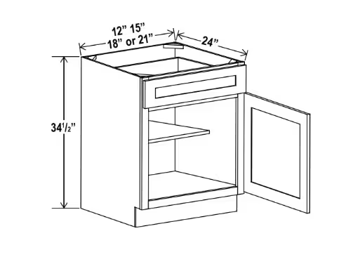 B21 - Base Cabinet - 21"W x 34-1/2"H x 24"D - 1D, 1Drw, 1S