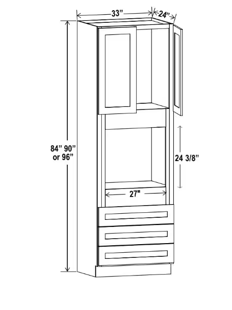 O339024 - Oven Cabinet - 33"W x 90"H X 24"D - 2D 3DRW 1S