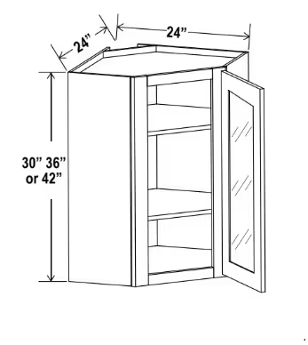 DCW2712GD - Wall Diagonal Glass Door Corner Cabinet - 27"W x 12"H x 12"D x 1D -3S