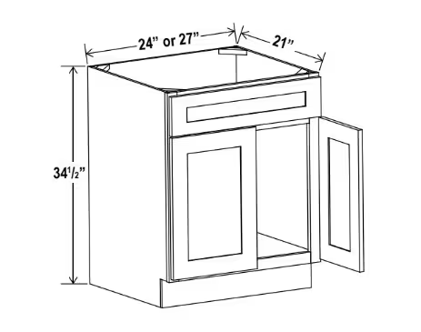 VS24 - Vanity Sink Base Cabinet - 24"W x 34 1/2"H x 21"D