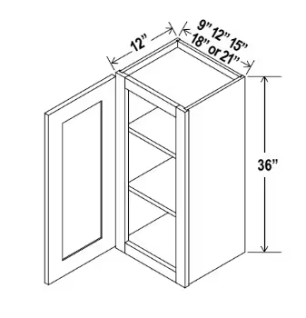 W2136 - Wall Cabinet - 21"W x 36"H x 12"D - 1D -2S