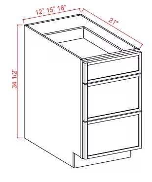 3VDB18 - Vanity Drawer Base Cabinet - 18"W x 34 1/2"H x 21"D - 3 DRW