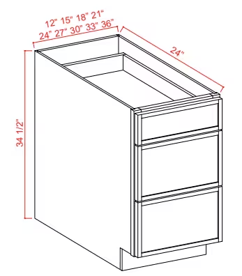 3DB12 - Drawer Base Cabinet - 12"W x 34-1/2"H x 24"D - 3DRW