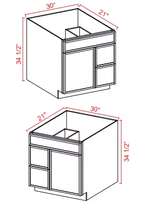 V3021TDR - Vanity Sink Base - 30"W x 34 1/2" x 21"D - 1 False Front1D 2 Right DRW
