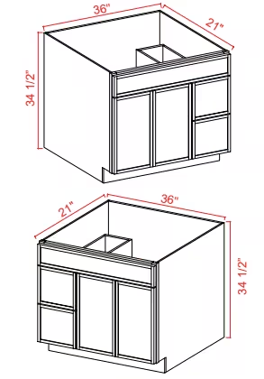 V3621TDL - Vanity Sink Base - 36"W x 34 1/2" x 21"D - 1 False Front2D 2 Left DRW