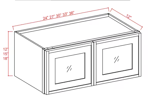 W2418GD - Wall Glass Door Cabinet - 24"W x 18"H x 12"D - 2D