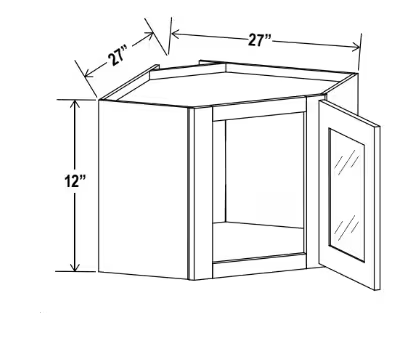 DCW2712GD - Wall Diagonal Glass Door Corner Cabinet - 27"W x 12"H x 12"D x 1D -3S
